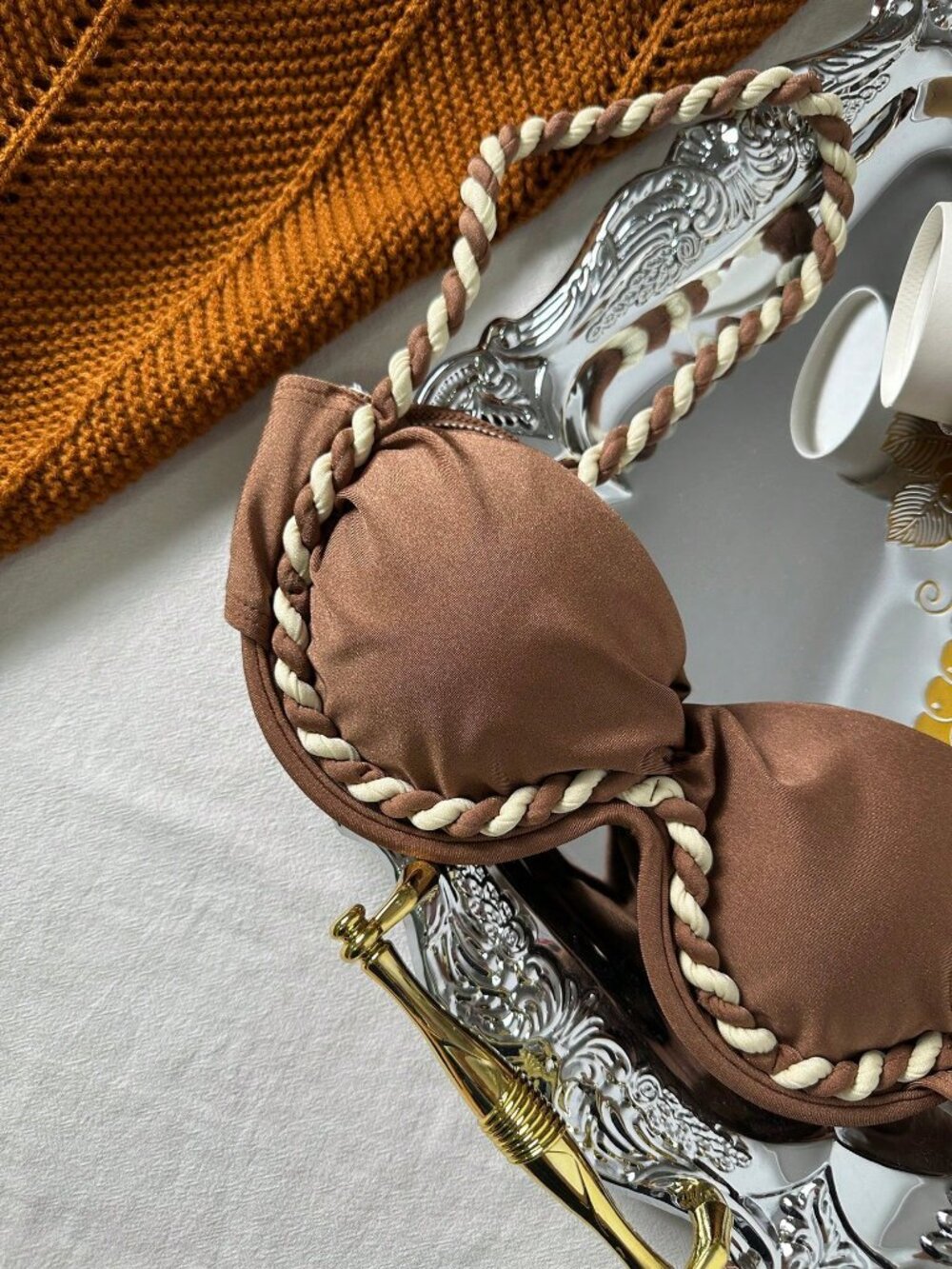 Brown Sexy Women's Braided Strap Underwire Beach Bikini Wear - Picture 8 of 8